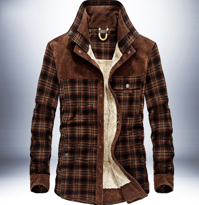 Men's Thicken Warm Fleece Plaid Jacket
