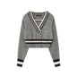 Two Color Contrast V Neck Sweater