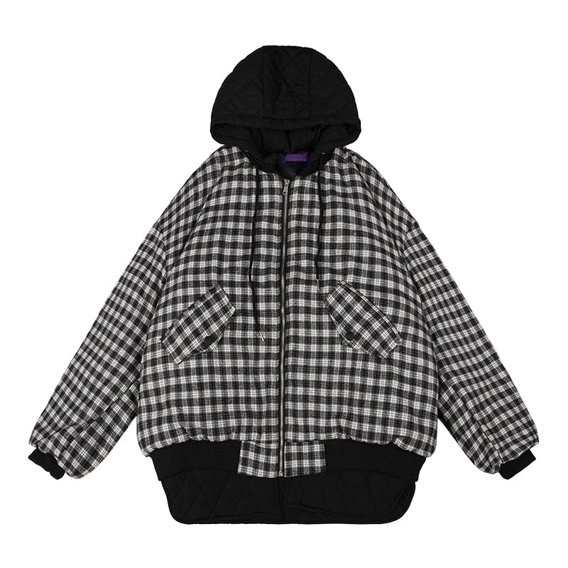 Checked Quilted Hooded Jackets