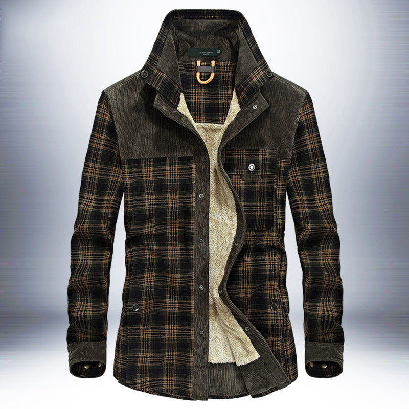 Men's Thicken Warm Fleece Plaid Jacket