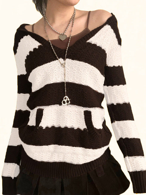 Kawaii Striped Hooded Jumper
