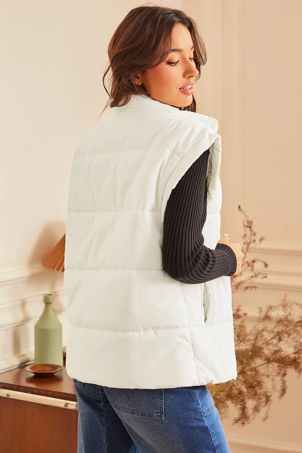 Beige Oversized Puffer Vest