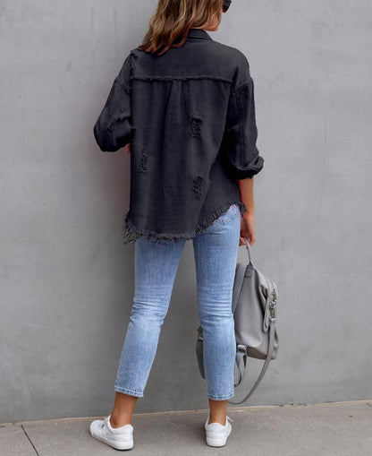 Women's Oversized Frayed Denim Jacket