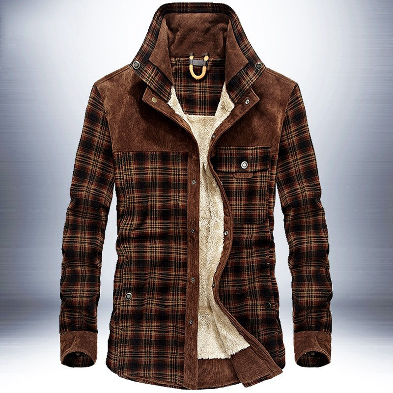 Men's Thicken Warm Fleece Plaid Jacket