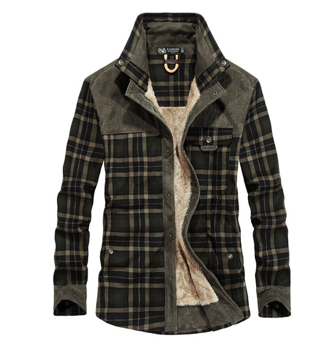 Men's Thicken Warm Fleece Plaid Jacket