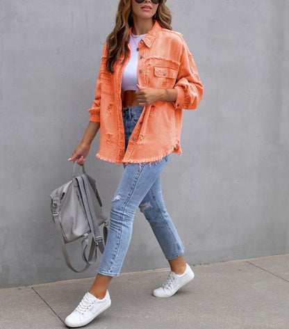 Women's Oversized Frayed Denim Jacket