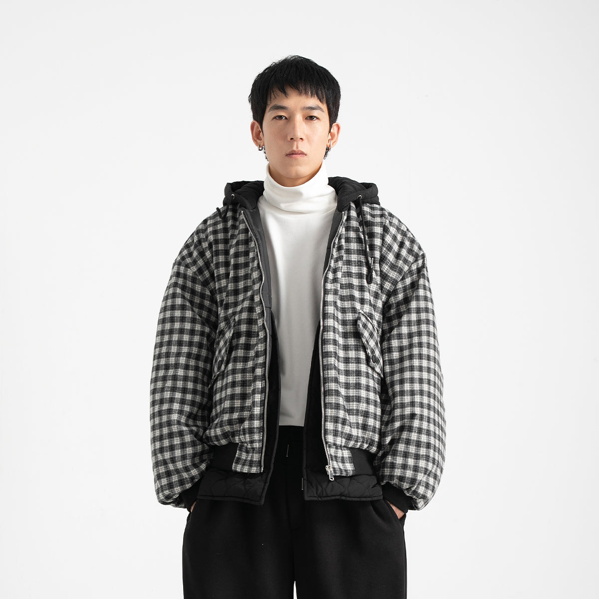 Checked Quilted Hooded Jackets