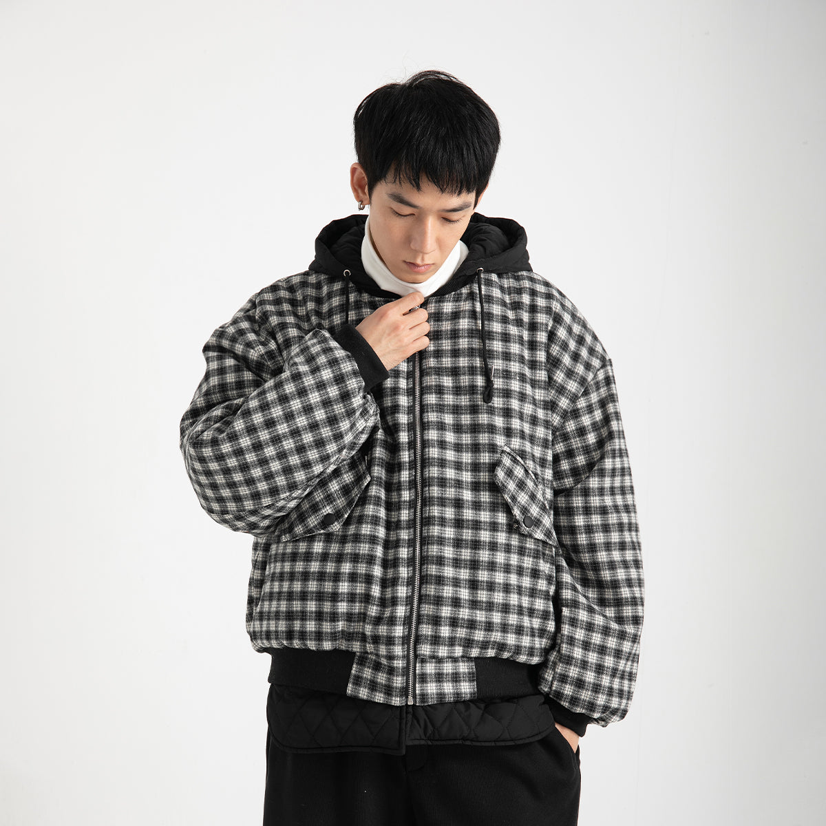 Checked Quilted Hooded Jackets