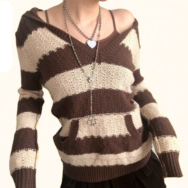 Kawaii Striped Hooded Jumper