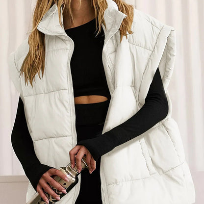 Beige Oversized Puffer Vest