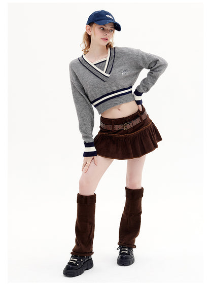 Two Color Contrast V Neck Sweater