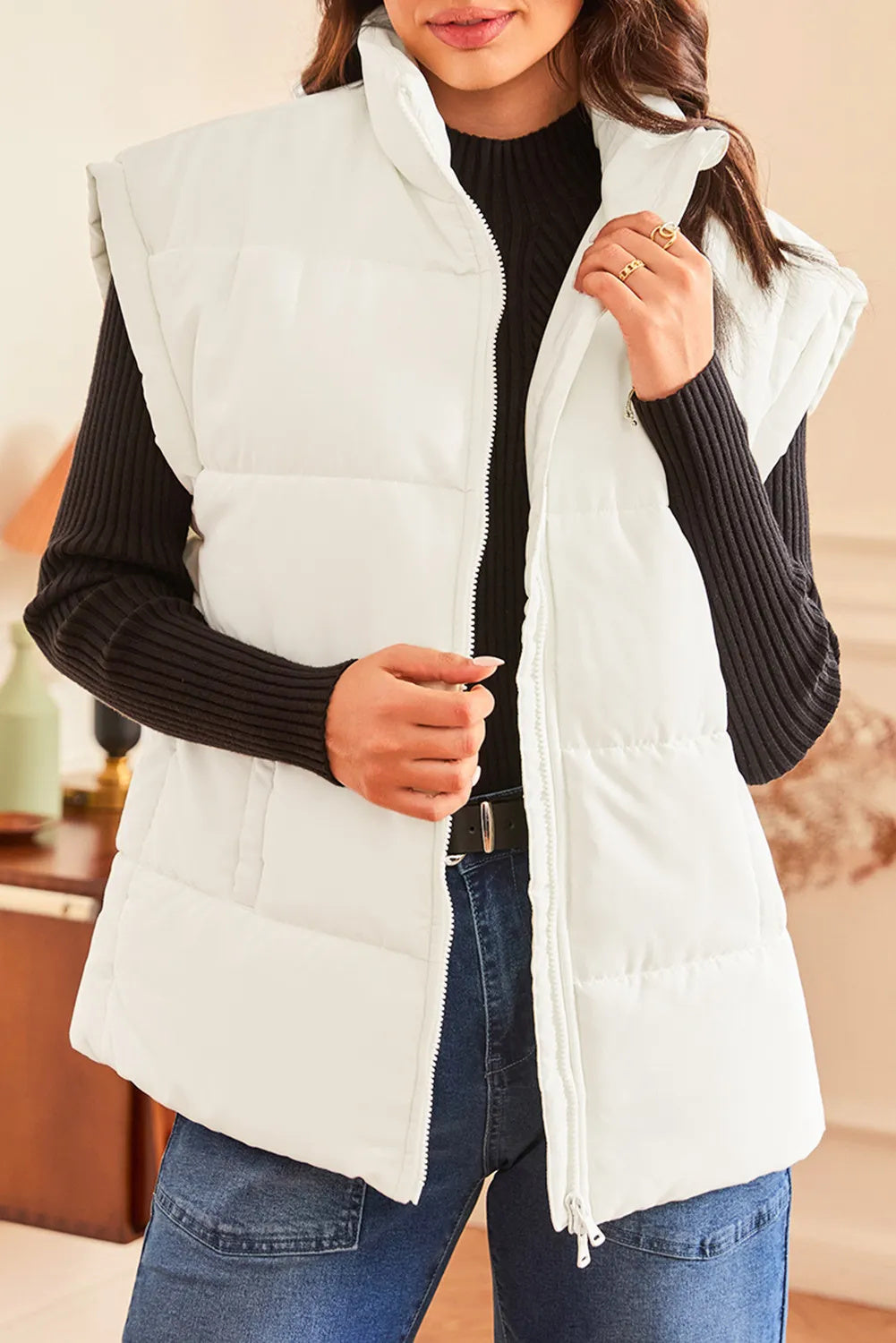 Beige Oversized Puffer Vest
