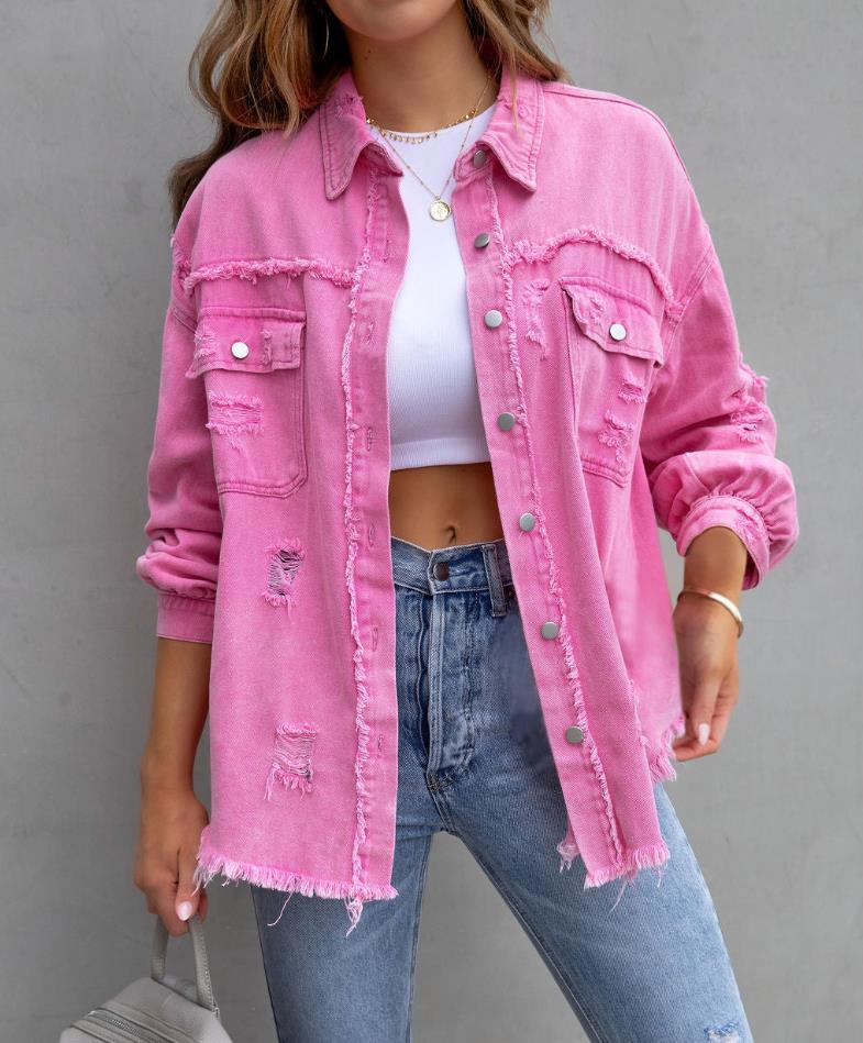 Women's Oversized Frayed Denim Jacket